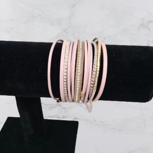 Bracelet leather pink gold and rhinestone